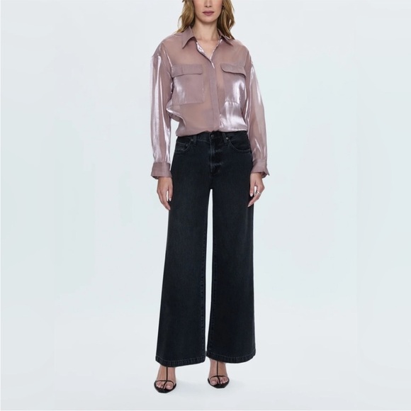 NWT Pistola Shimmering Organza Pink/Plum Button Front Blouse Semi-Sheer - Picture 14 of 15